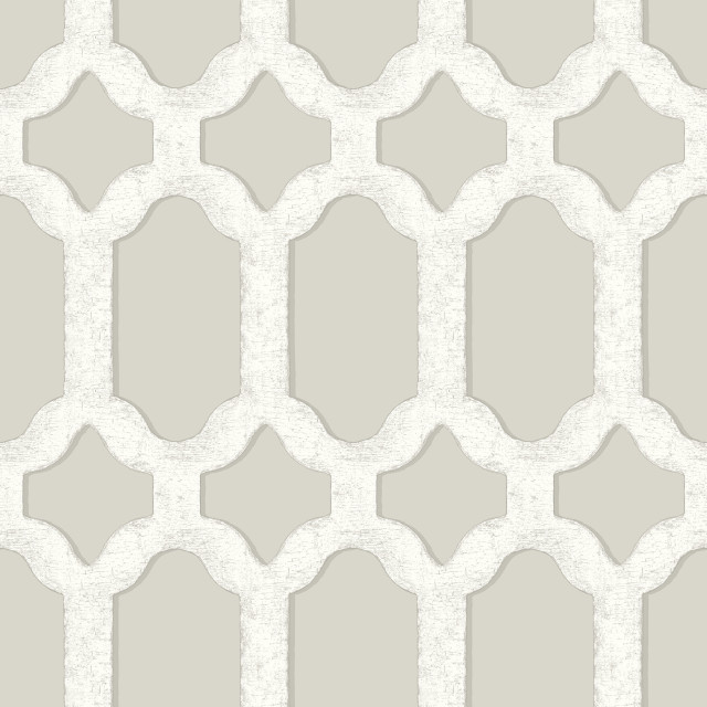 Chervil Light Gray Trellis Wallpaper, Swatch Mediterranean