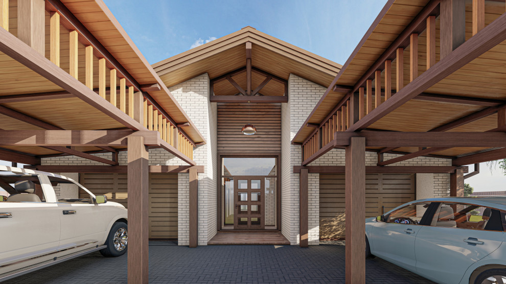 Одноэтажный дом с двумя встроенными гаражами в Лаишево