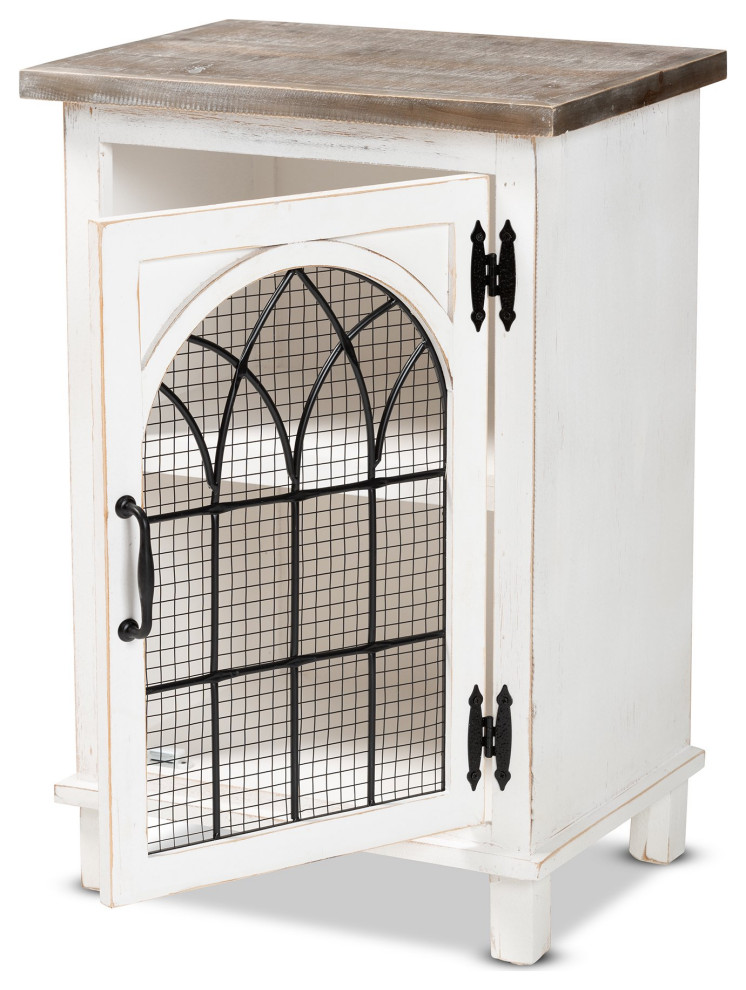 Classic Farmhouse Nightstand, Inset Paneling Accent, Distressed White