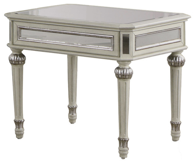 Emory Antique Cream With Mirrored Square End Table Traditional Side