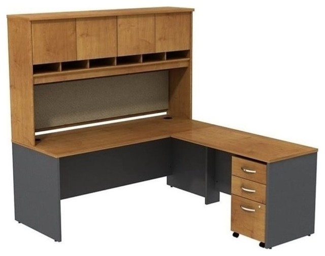 Bowery Hill 72 L Shaped Desk With Hutch In Natural Cherry