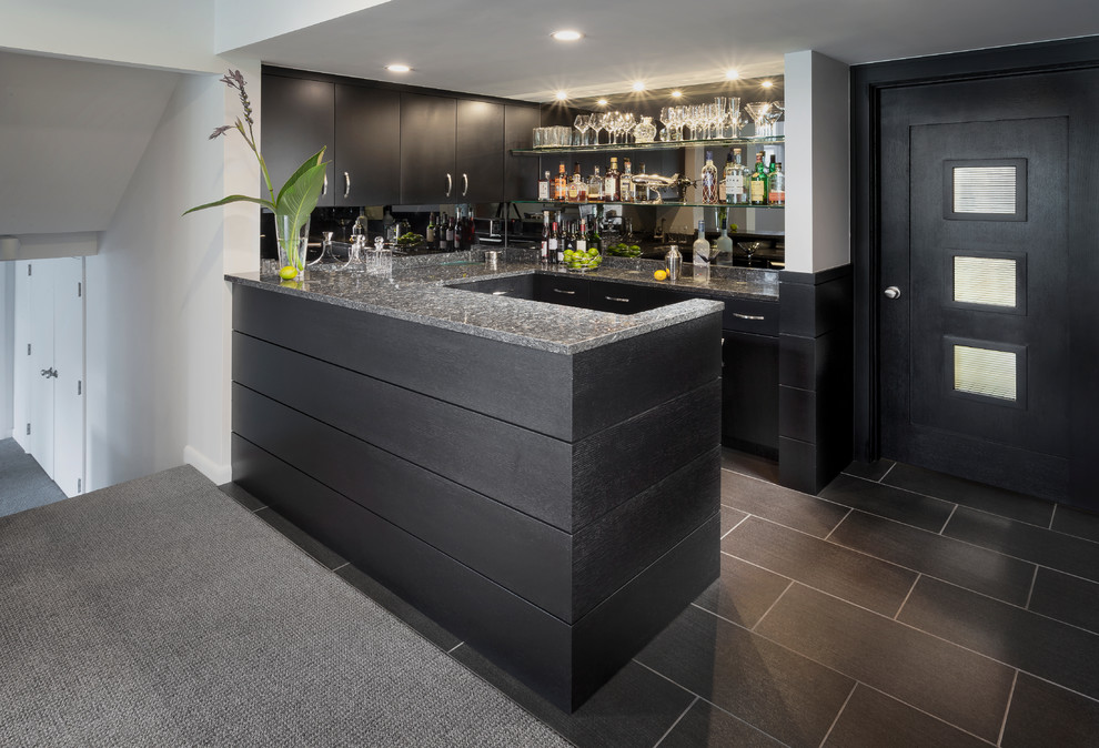 This is an example of a mid-sized contemporary home bar in Detroit.