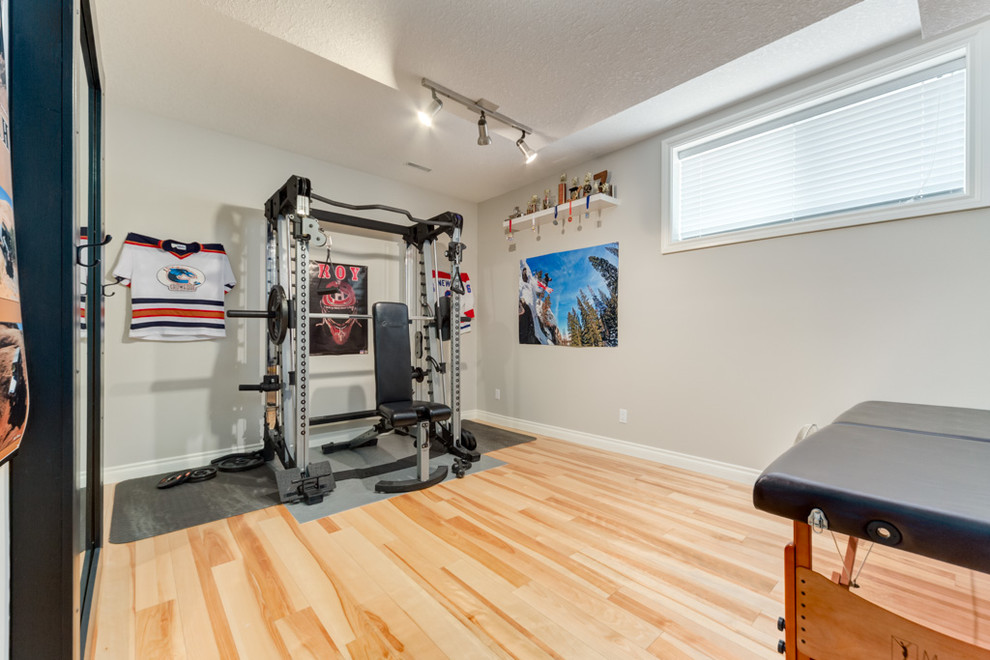Transitional home gym in Calgary.