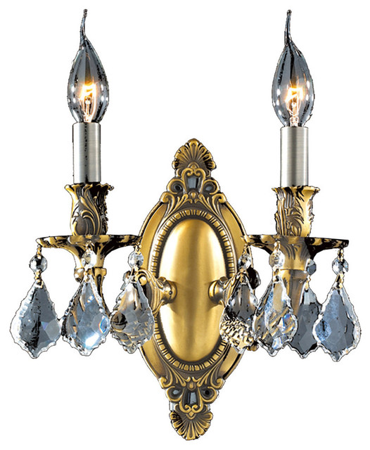 Traditional Elegance 2Light Flemish Brass Finish Crystal Candle Wall