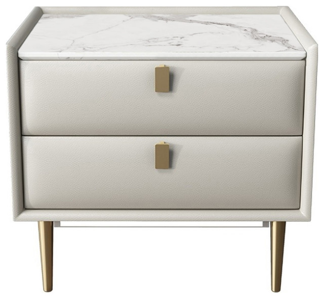Two Drawer Night Stand with Metal Frame and Legs 