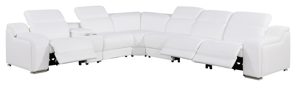 Marco-7-Piece, 3-Power Reclining Italian Leather Sectional, White