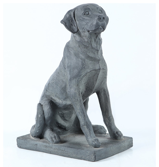 Dark Gray Labrador Retriever Dog Garden Statue Contemporary Garden