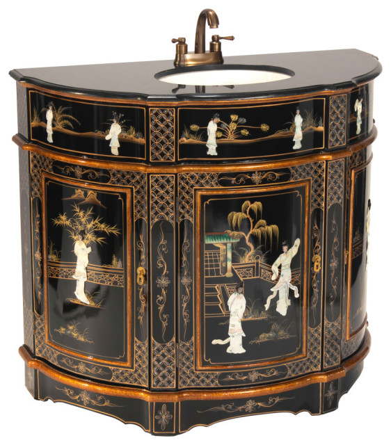 Black Lacquer Rounded Vanity Royal Ladies Asian Bathroom Vanities