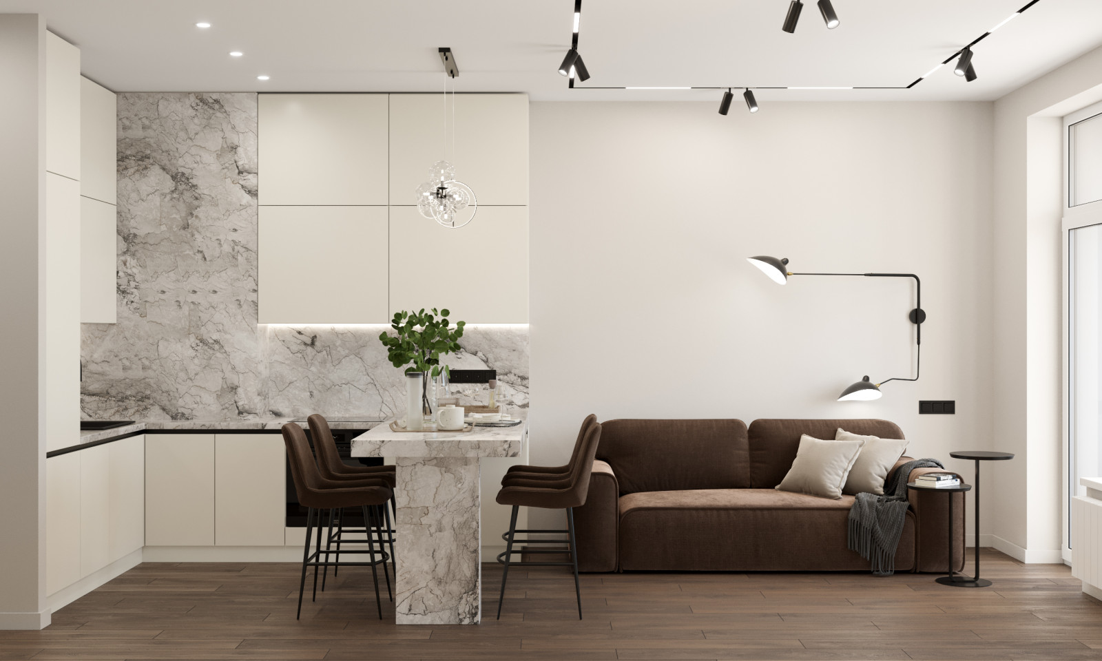 Современный интерьер в темных тонах в ЖК Настоящее