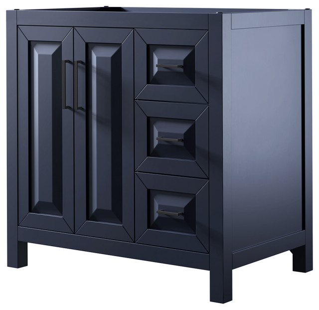 Daria 36" Single Vanity, Dark Blue, No Top, No Sink, Matte Black Trim