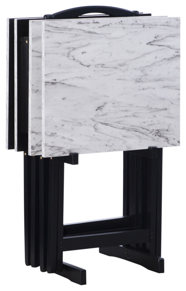 White Faux Marble Tray Set Traditional Tv Trays by VirVentures