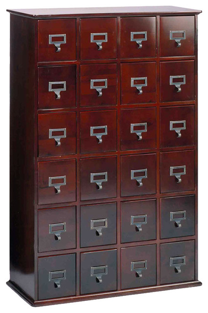 Library 456 Cd Wood Storage Cabinet 24 Drawer Cherry