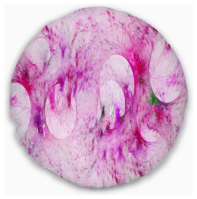 Sofa Throw Pillow 20 Designart CU16202-20-20-C Pink White Fractal Glass Texture Abstract Round Cushion Cover for Living Room