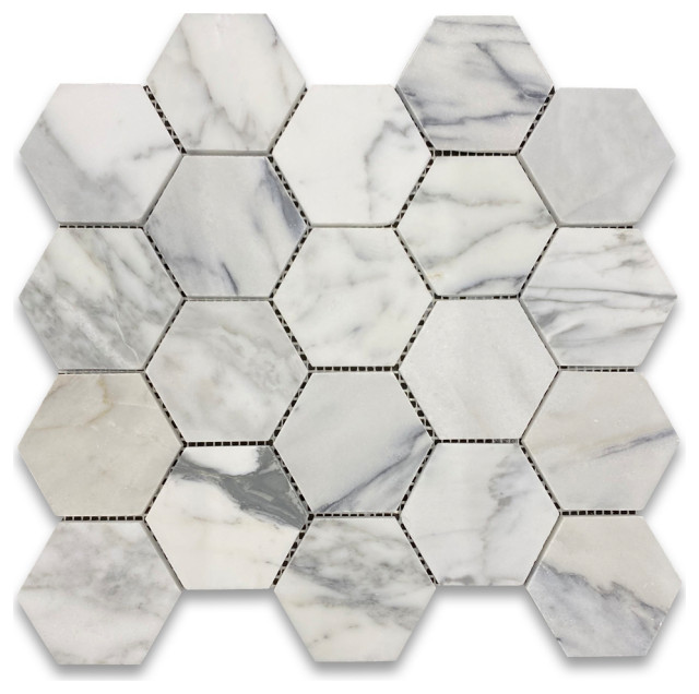 3/4X4 Mesh-Mounted Mosaic Tile Statuario White Honed Marble 12X12X3/8 