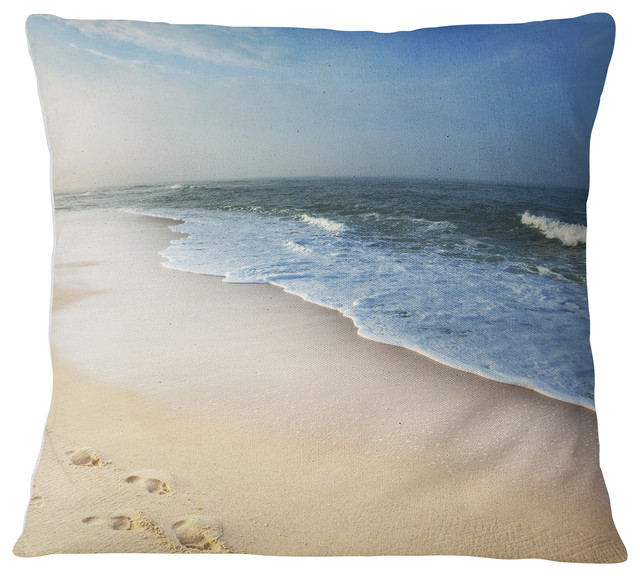 Clam Tropical Beach With Footprints Seashore Throw Pillow Beach