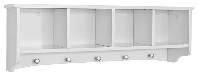 Wall Mounted Coat Rack with  4 Compartments and 5 Hooks