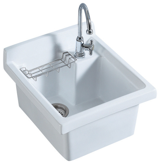 Whitehaus Wh474 60 Vitreous China Utility Sink With Wire Basket And Off Center D