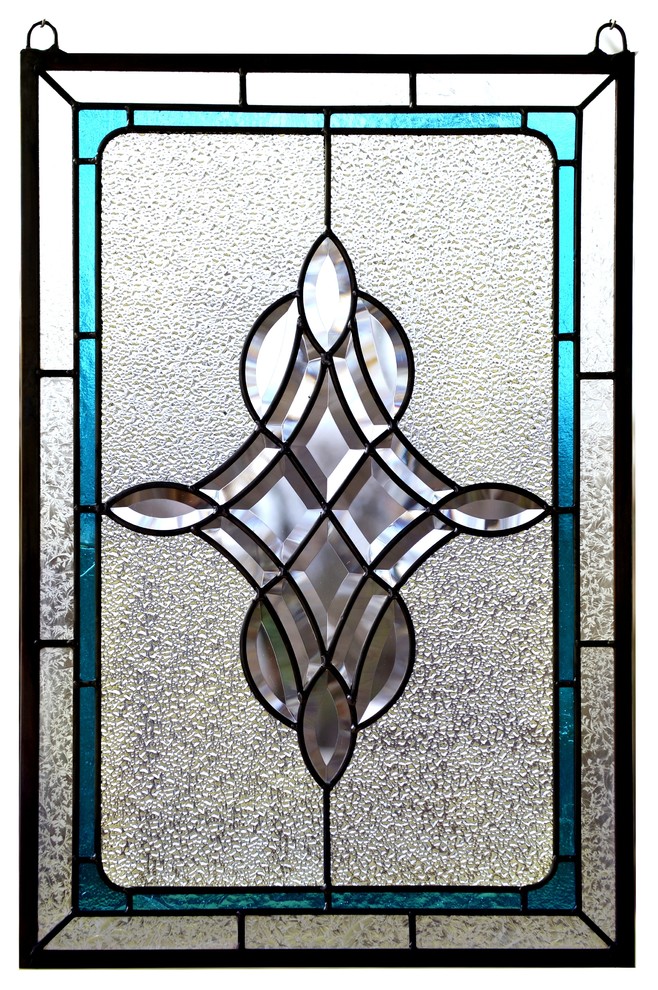 Tiffany Style Stained Glass Clear Beveled Window Panel 16.5"x24.75