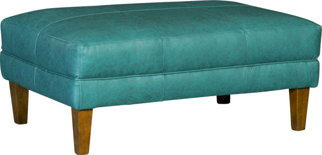 James Rectangular Leather Table Ottoman, Turquoise Leather Bench