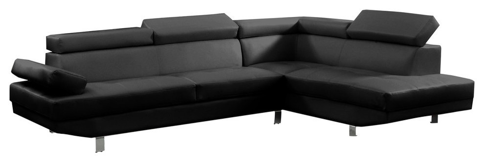 2 Piece Modern Faux Leather Sectional Sofa With Functional Armrest Black