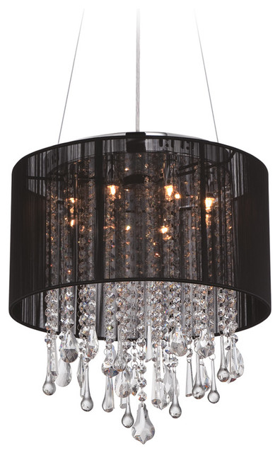 Round Black Silk String Shade And Crystal Dual Mount Light Black