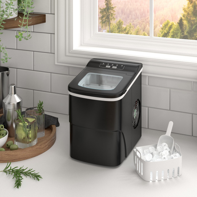 26LB Countertop Portable Ice Maker With Basket and Ice Scoop, Black