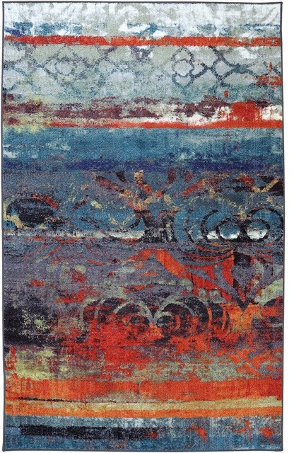 Eroded Color Area Rug, Rectangle, Multi Color, 5'x8'