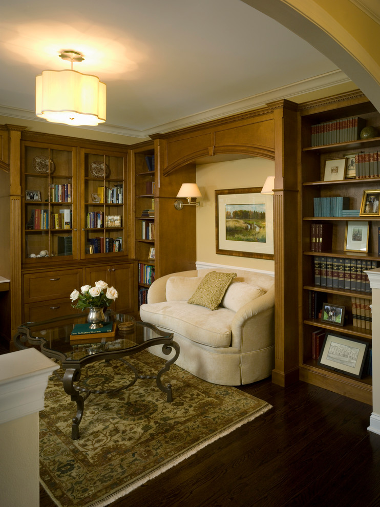 Design ideas for a traditional home office in Philadelphia with beige walls, bamboo floors and brown floor.