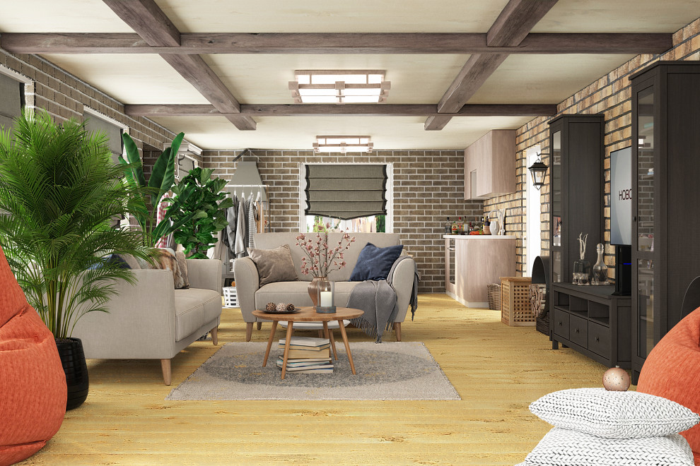 Дизайн-проект кухни гостиной с гриль - барбекю