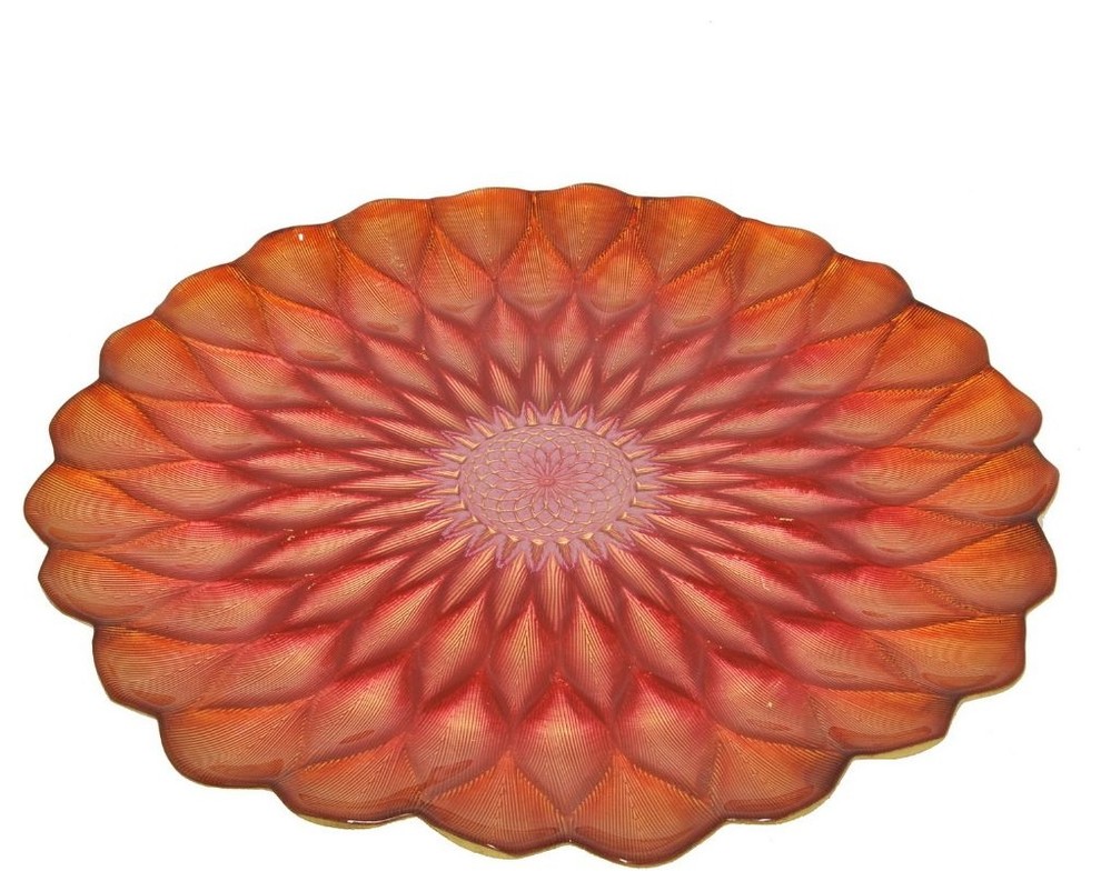 Benzara 42084 Orange Glass Votive Plate Contemporary Decorative