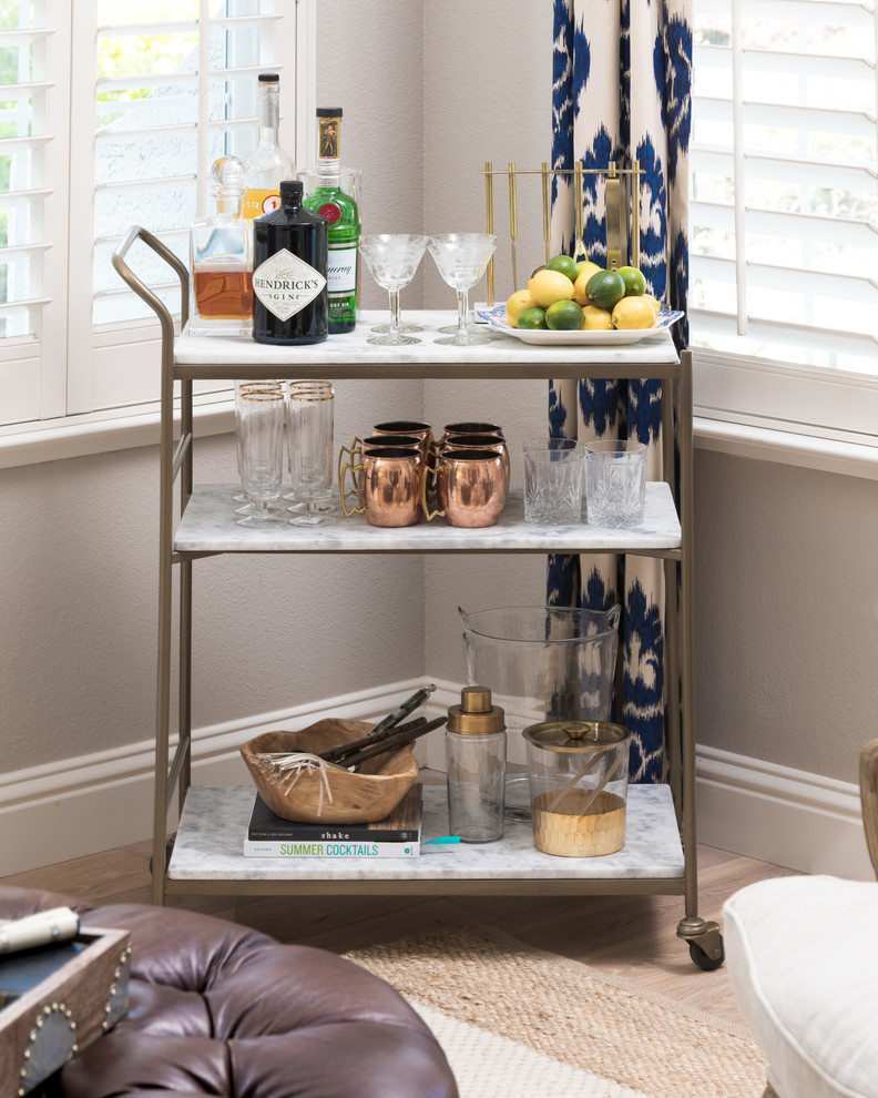 Inspiration for a transitional bar cart in Sacramento with light hardwood floors and beige floor.