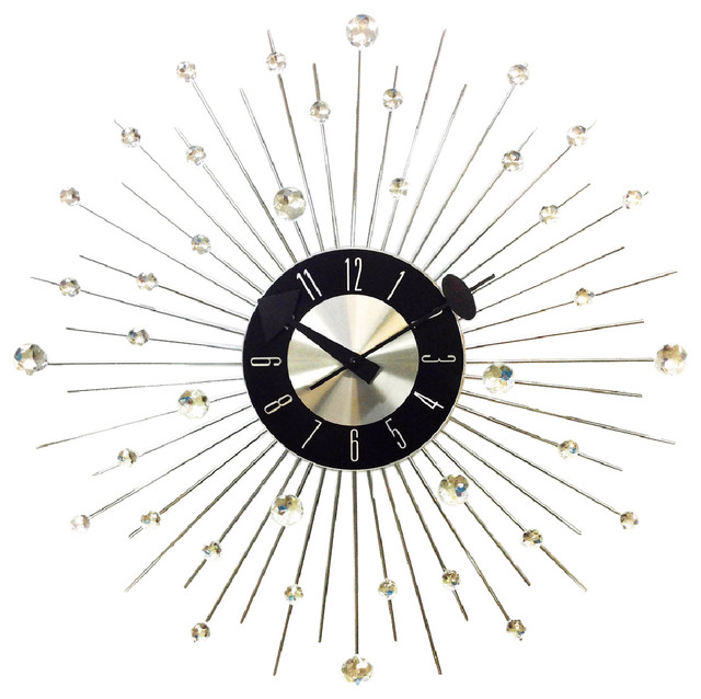 20" Midcentury Modern Bling Crystal Jewels Wall Clock Midcentury