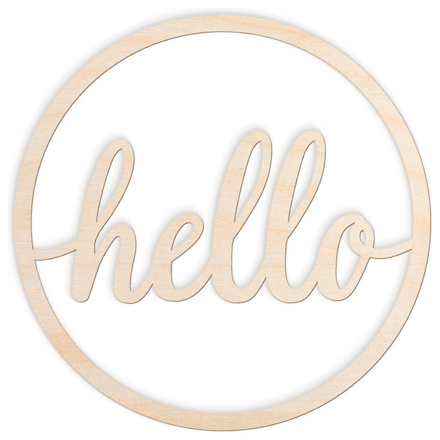 Hi In Circle Circle Hello Script Wood Cut Sign, 8
