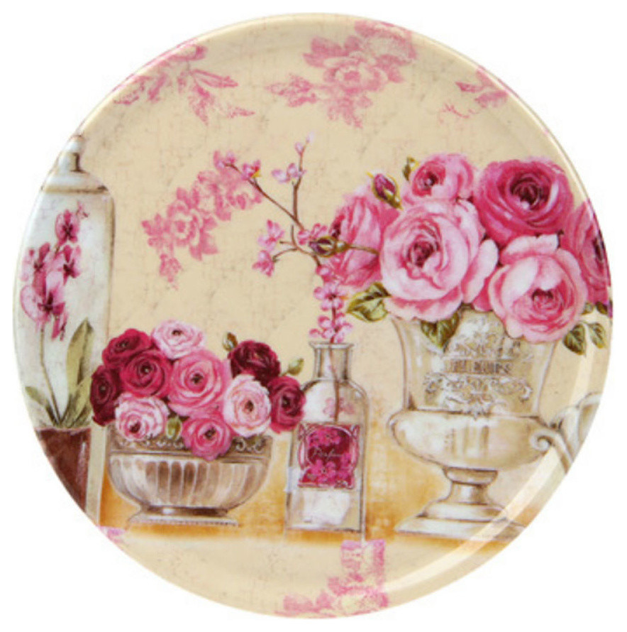 Graceful Rose Bloom Round Melamine Placemats, 16.5 cm, Set of 4