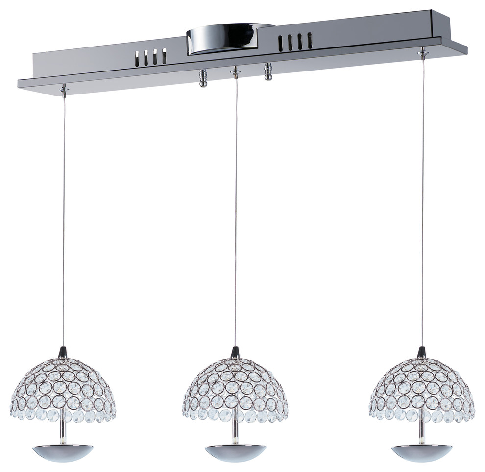 Parasol, Multi, Light Pendant, Polished Chrome, Crystal Contemporary Kitchen Island Lighting