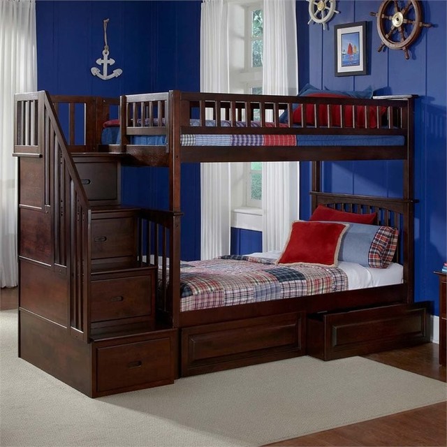 AFI Columbia Twin Over Full Staircase Storage Solid Wood Bunk Bed in ...