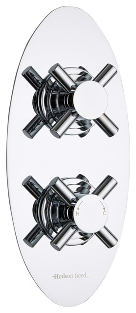 Kristal Concealed Thermostatic Twin Shower Valve 1 Outlet Oval Plate in Chrome