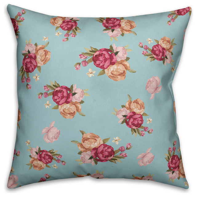 Vintage Pink Roses Outdoor Throw Pillow Traditional Outdoor