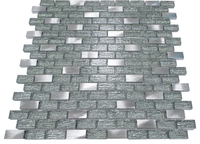 Metal Inserts And Brick Pattern Mosaic Tile Contemporary Metal Inserts And Brick Pattern Mosaic