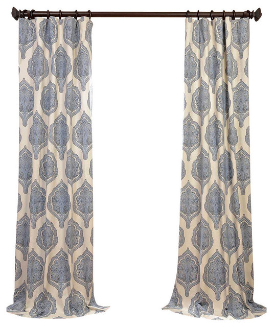Arabesque Blue Printed Cotton Twill Curtain Single Panel