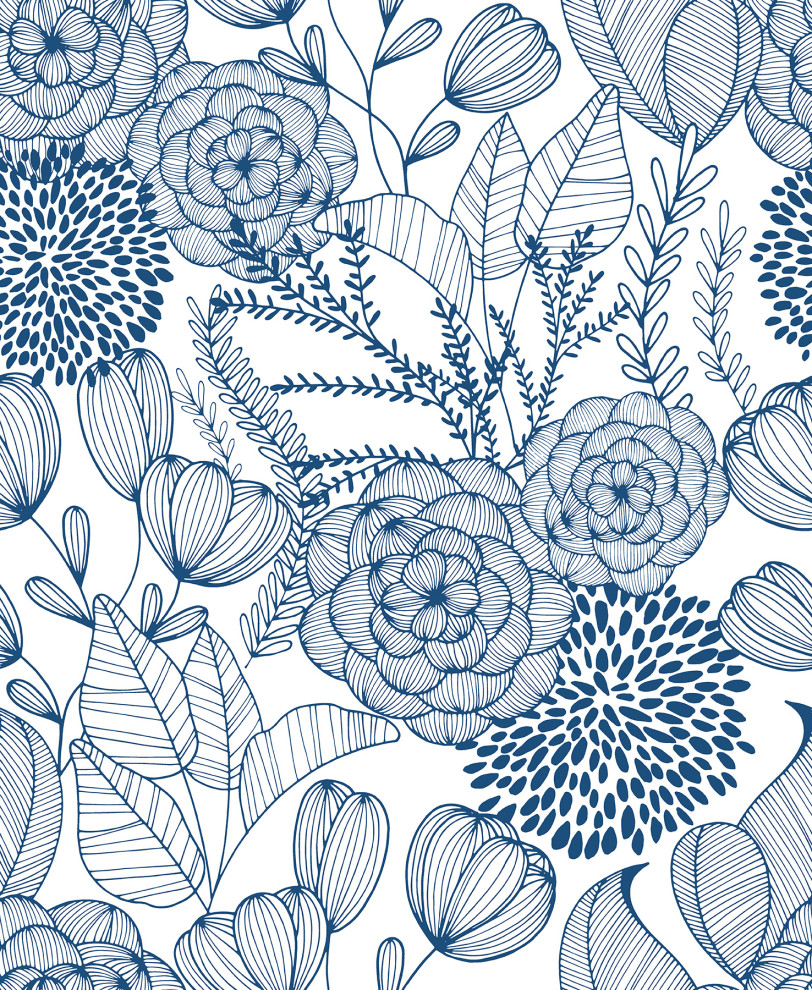 Alannah Navy Botanical Wallpaper - Contemporary - Wallpaper - by