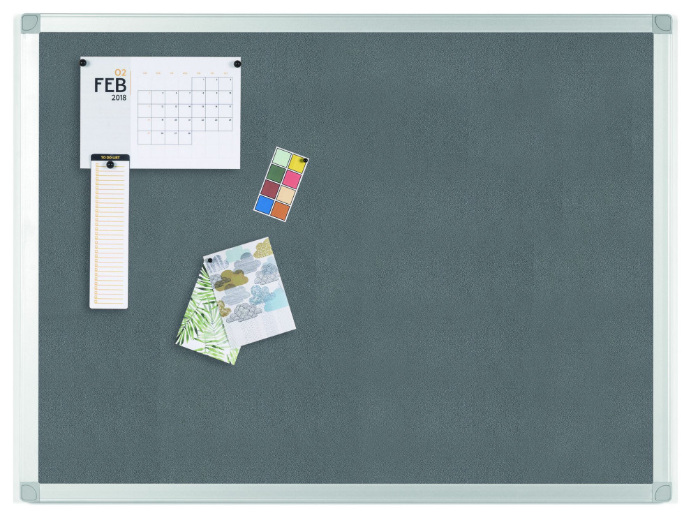 Ayda Gray Felt Bulletin Board, 18"x24", Aluminum Frame Contemporary