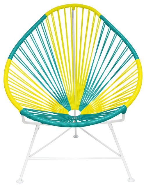 Multicolor Indoor/Outdoor Handmade Acapulco Chair, Brazil Weave, White Frame