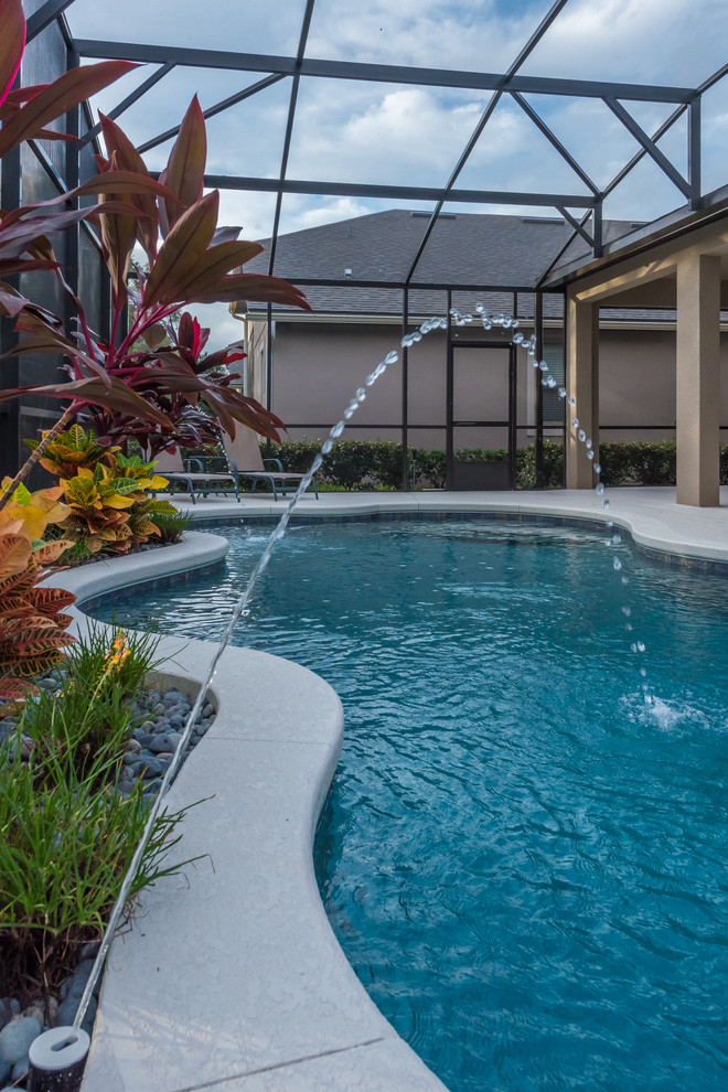 Mid-sized transitional indoor custom-shaped pool fountain photo in Orlando