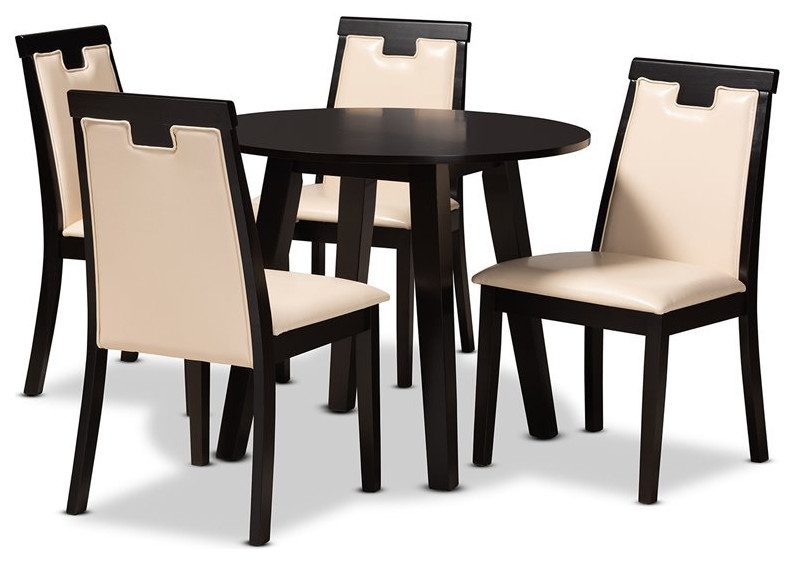 Baxton Studio Ryan Beige Faux Leather Upholstered Wood 5-Piece Dining Set
