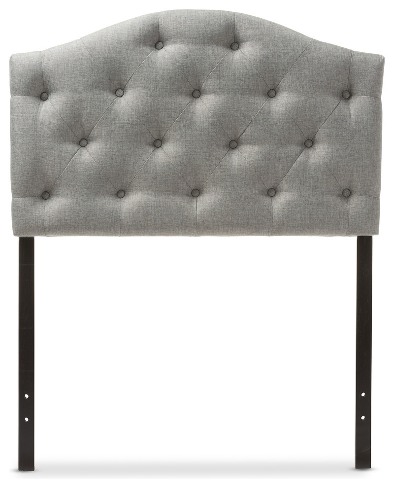 Myra Fabric Upholstered Button-Tufted Scalloped Twin Headboard, Gray