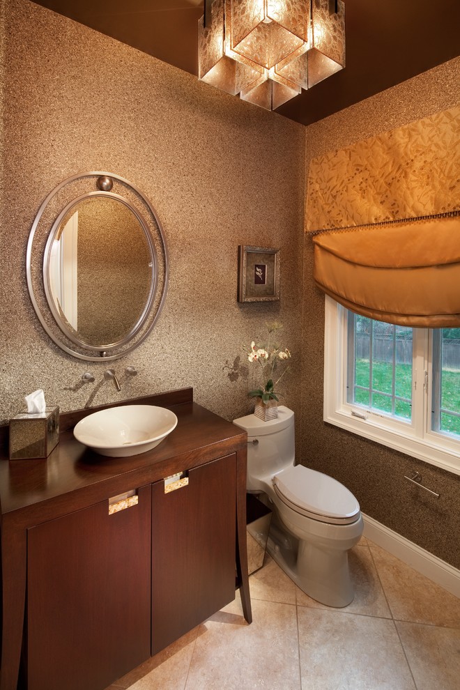 This is an example of a contemporary powder room in DC Metro with a vessel sink.