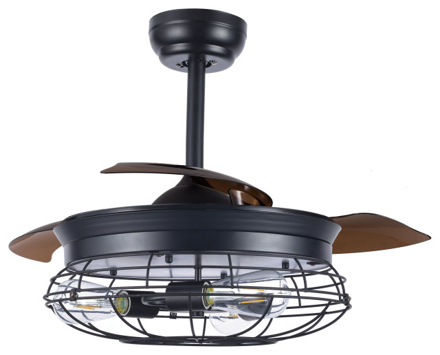 36 Black Modern Industrial Retractable Ceiling Fan With Remote