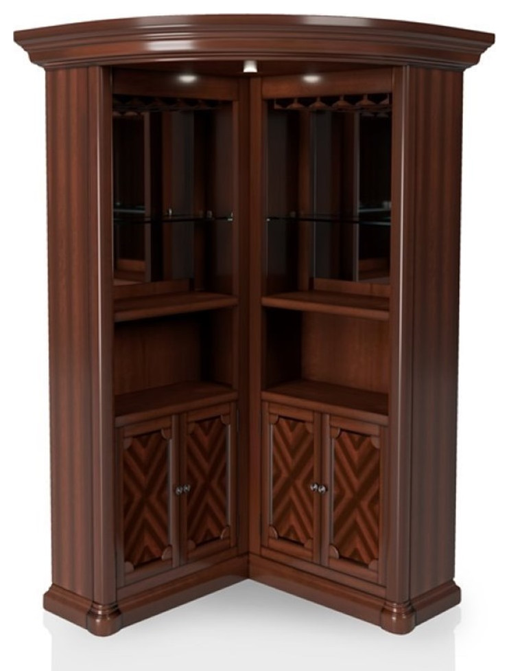 Pemberly Row Traditional Wood Corner Home Bar in Dark Cherry