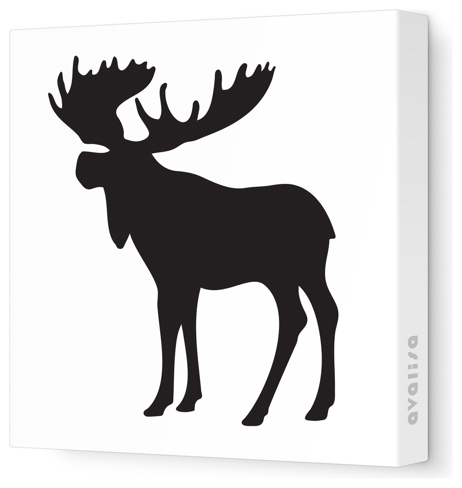 Moose Silhouette, Stretched Wall Art, Black, 12"x12"